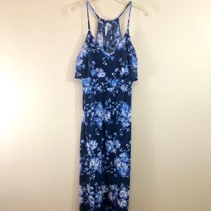 Blue Floral Print Maxi Dress, Size M